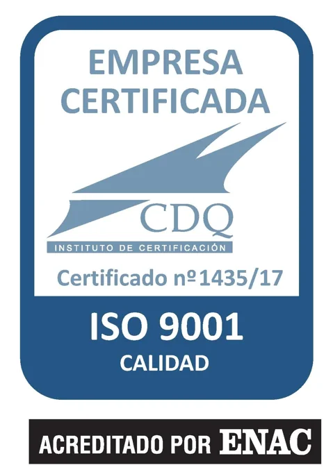 Sello de empresa certificada ISO 9001 por CDQ, acreditado por ENAC